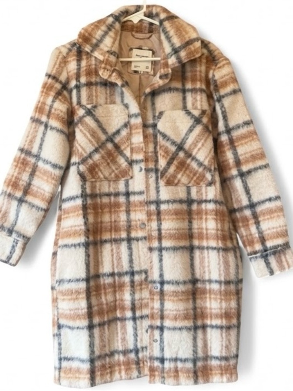 Abercrombie & Fitch Cream and Brown Plaid Coat